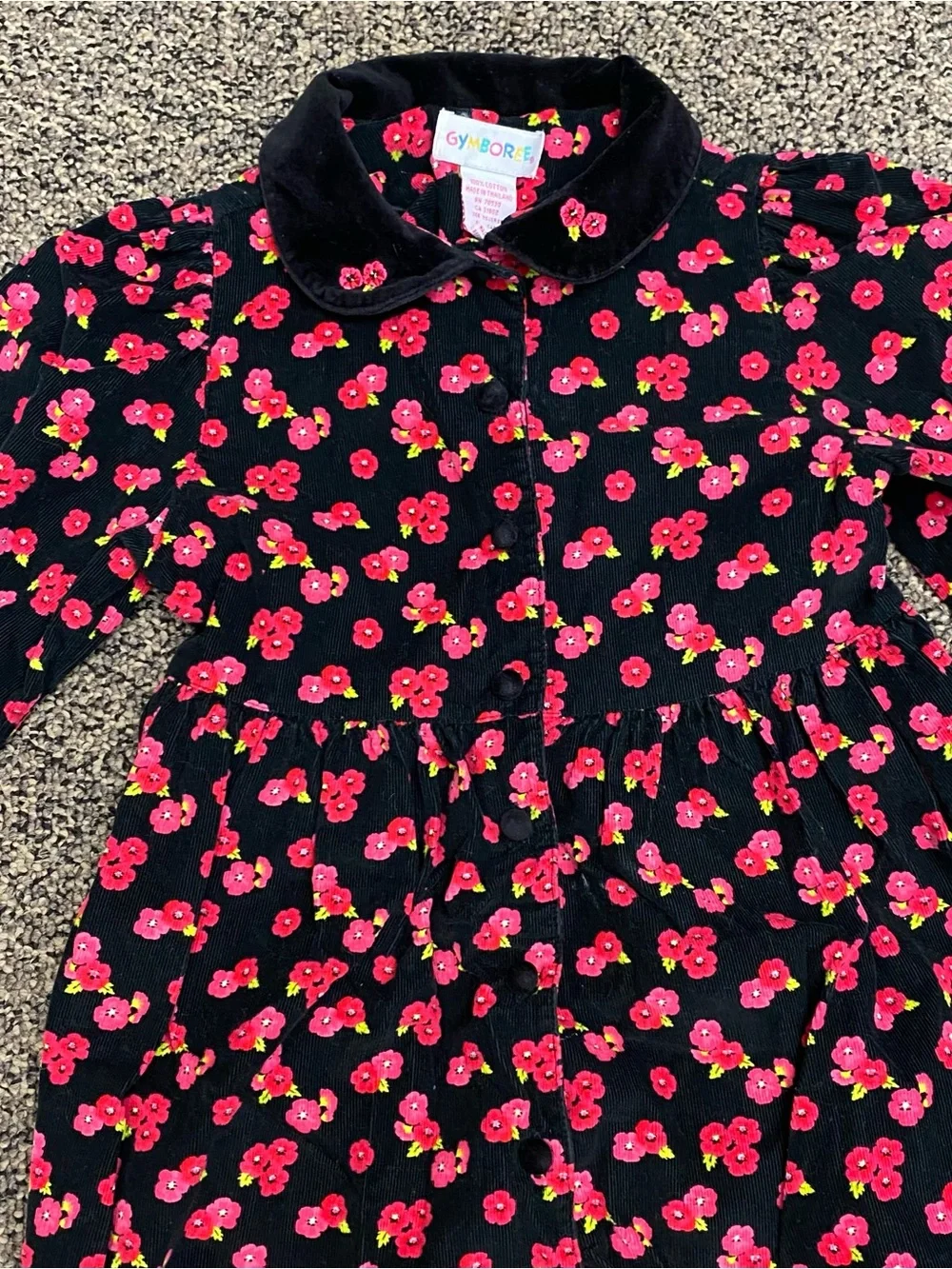 Vintage Gymboree Rainbow Tag Black Floral Corduroy Dress Size Large (4/5)